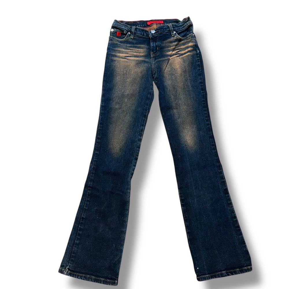 Vintage Bongo Y2K bleached whiskered dark wash bootcut jeans